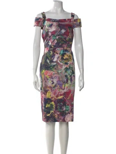 Pre-owned Nicole Miller Floral Print Knee-length Dress W/ Tags In Green