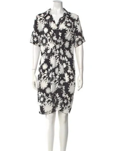 Pre-owned Nicole Miller Floral Print Knee-length Dress In White