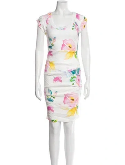 Pre-owned Nicole Miller Floral Print Knee-length Dress In White