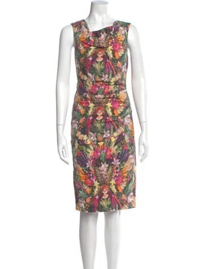 Pre-owned Nicole Miller Floral Print Knee-length Dress In Yellow