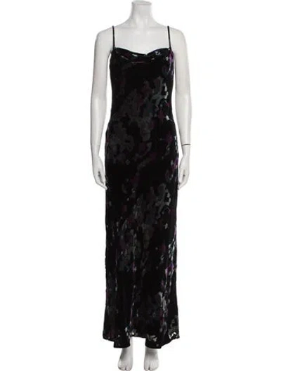 Pre-owned Nicole Miller Floral Print Long Dress In Black