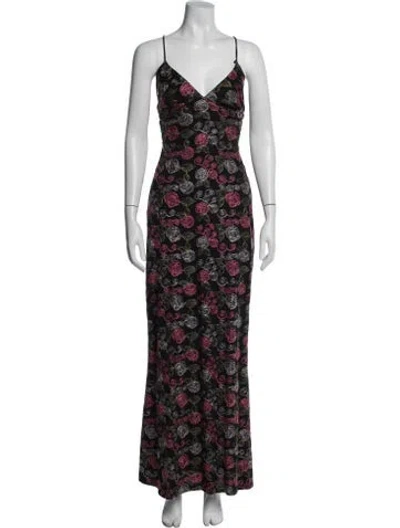 Pre-owned Nicole Miller Floral Print Long Dress In Black