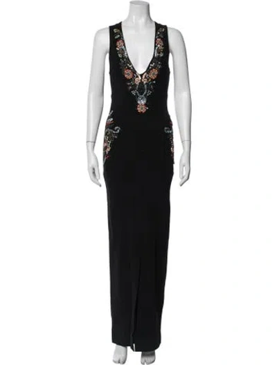 Pre-owned Nicole Miller Floral Print Long Dress In Black