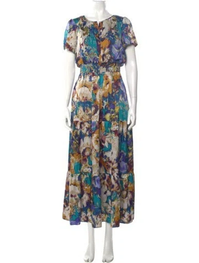 Pre-owned Nicole Miller Floral Print Long Dress In Blue