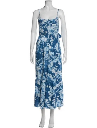 Pre-owned Nicole Miller Floral Print Long Dress In Blue