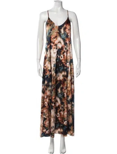 Pre-owned Nicole Miller Floral Print Long Dress In Blue