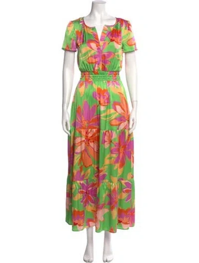 Pre-owned Nicole Miller Floral Print Long Dress In Multi