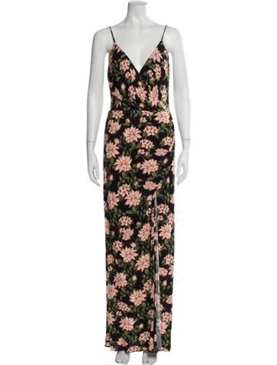 Pre-owned Nicole Miller Floral Print Long Dress In Multi