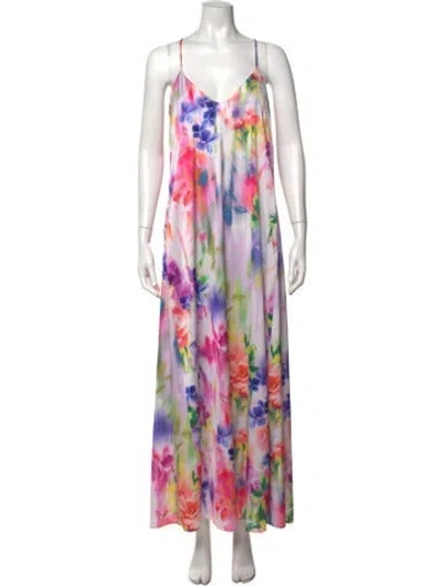 Pre-owned Nicole Miller Floral Print Long Dress In Multi