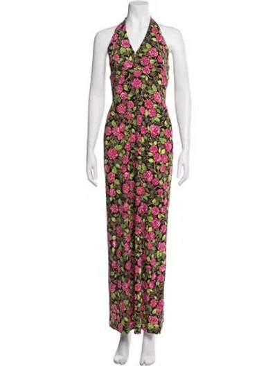 Pre-owned Nicole Miller Floral Print Long Dress In Multi