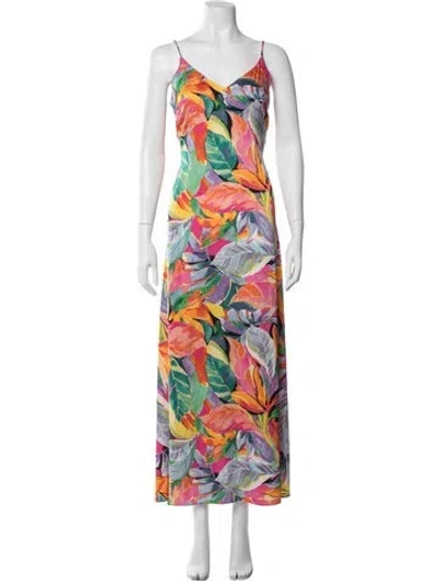 Pre-owned Nicole Miller Floral Print Long Dress In Multicolor