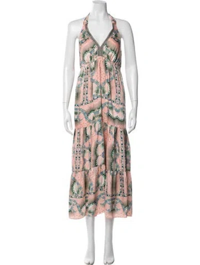 Pre-owned Nicole Miller Floral Print Long Dress In Pink