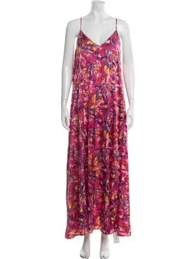 Pre-owned Nicole Miller Floral Print Long Dress In Pink