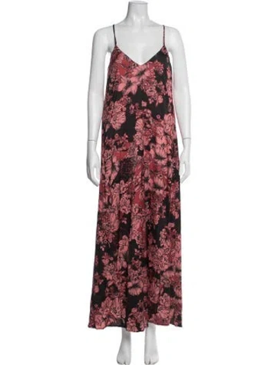 Pre-owned Nicole Miller Floral Print Long Dress In Red