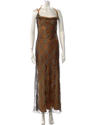 Pre-owned Nicole Miller Floral Print Long Dress W/ Tags