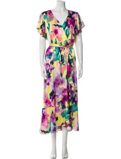 Pre-owned Nicole Miller Floral Print Long Dress W/ Tags In Multi