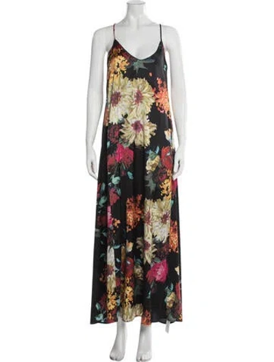 Pre-owned Nicole Miller Floral Print Long Dress W/ Tags In Multicolor