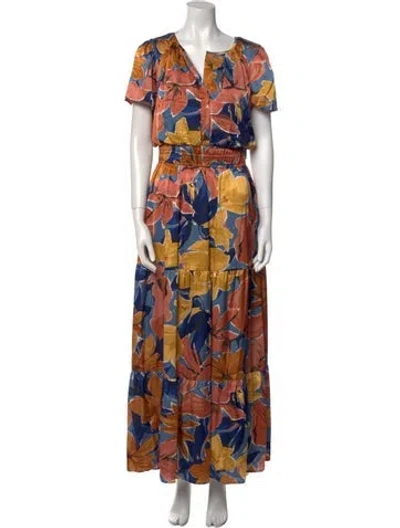 Pre-owned Nicole Miller Floral Print Long Dress W/ Tags In Orange