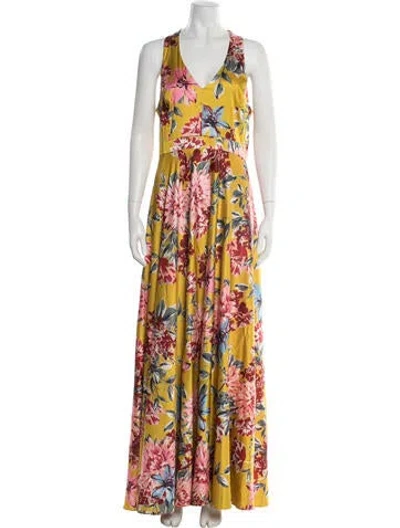 Pre-owned Nicole Miller Floral Print Long Dress In Yellow