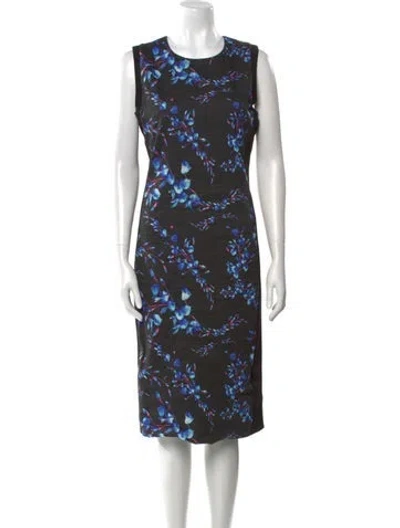 Pre-owned Nicole Miller Floral Print Midi Length Dress In Black