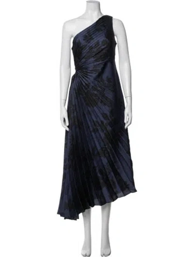 Pre-owned Nicole Miller Floral Print Midi Length Dress In Blue