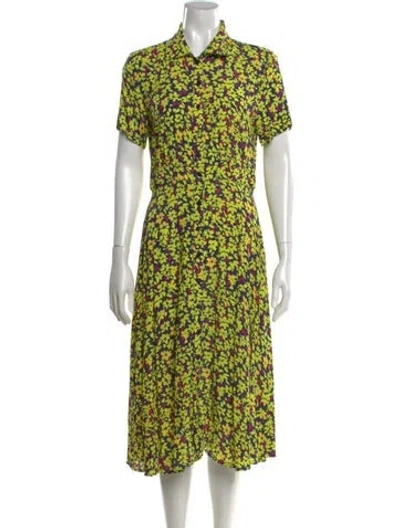 Pre-owned Nicole Miller Floral Print Midi Length Dress In Green