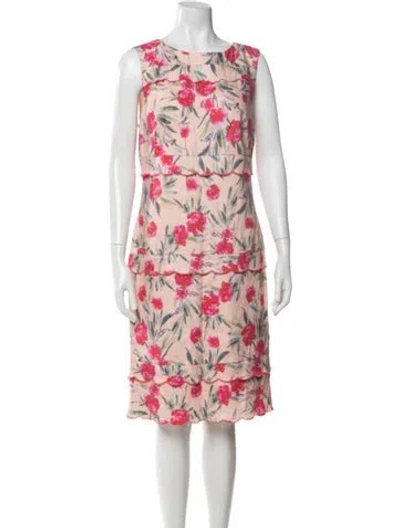 Pre-owned Nicole Miller Floral Print Midi Length Dress In Multi