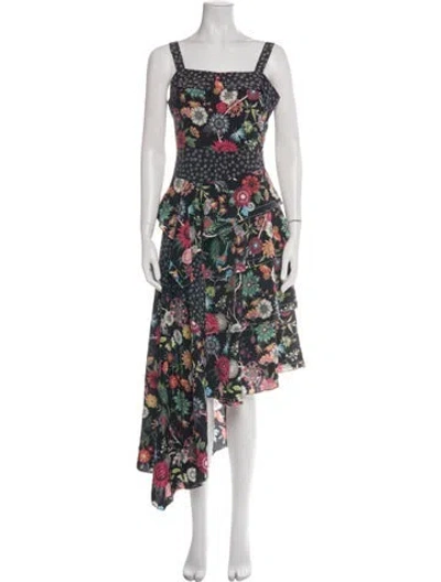 Pre-owned Nicole Miller Floral Print Midi Length Dress In Multi