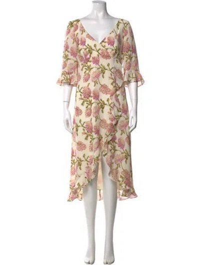 Pre-owned Nicole Miller Floral Print Midi Length Dress In Multicolor
