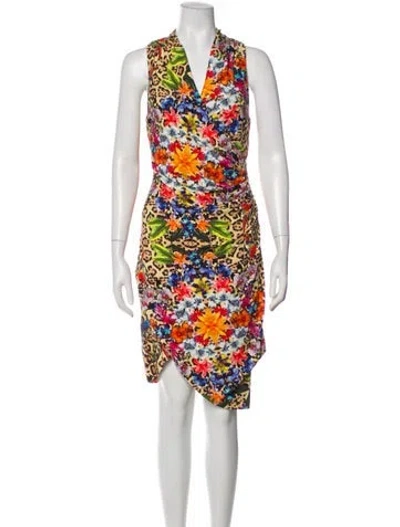 Pre-owned Nicole Miller Floral Print Midi Length Dress In Pink