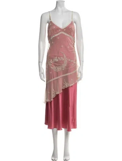 Pre-owned Nicole Miller Floral Print Midi Length Dress In Pink