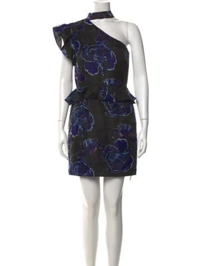 Pre-owned Nicole Miller Floral Print Mini Dress In Black