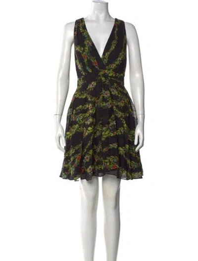 Pre-owned Nicole Miller Floral Print Mini Dress In Black
