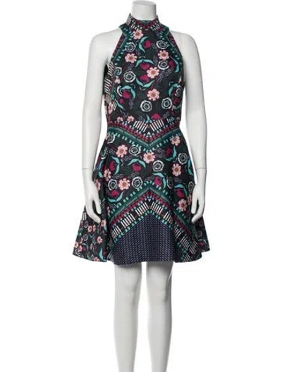 Pre-owned Nicole Miller Floral Print Mini Dress In Black