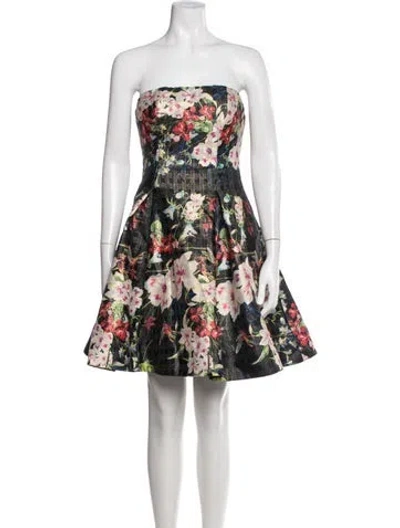 Pre-owned Nicole Miller Floral Print Mini Dress In Black