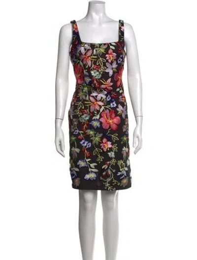 Pre-owned Nicole Miller Floral Print Mini Dress In Black