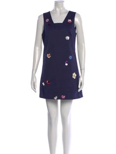 Pre-owned Nicole Miller Floral Print Mini Dress In Blue