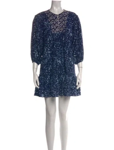 Pre-owned Nicole Miller Floral Print Mini Dress In Blue