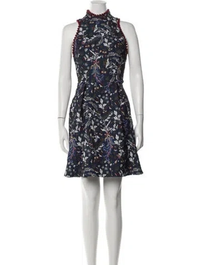 Pre-owned Nicole Miller Floral Print Mini Dress In Blue