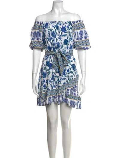 Pre-owned Nicole Miller Floral Print Mini Dress In Blue