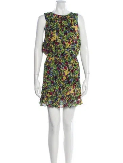 Pre-owned Nicole Miller Floral Print Mini Dress In Blue