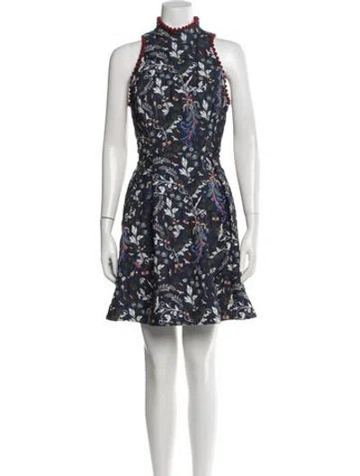 Pre-owned Nicole Miller Floral Print Mini Dress In Green