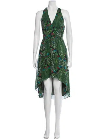 Pre-owned Nicole Miller Floral Print Mini Dress In Green