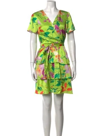 Pre-owned Nicole Miller Floral Print Mini Dress In Green