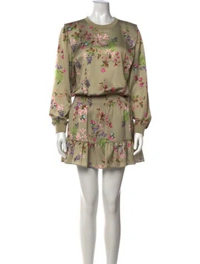 Pre-owned Nicole Miller Floral Print Mini Dress In Green