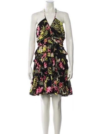 Pre-owned Nicole Miller Floral Print Mini Dress In Neutral