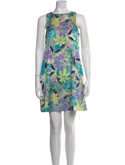 Pre-owned Nicole Miller Floral Print Mini Dress In Neutral