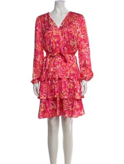 Pre-owned Nicole Miller Floral Print Mini Dress In Pink