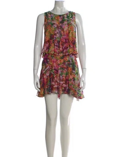 Pre-owned Nicole Miller Floral Print Mini Dress In Pink