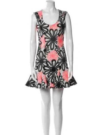 Pre-owned Nicole Miller Floral Print Mini Dress In White